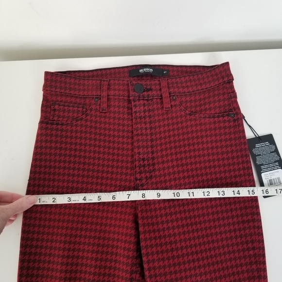 NWT Hudson Barbara High Waist Super Skinny Ankle Jeans Oxblood Houndstooth 27 - Picture 6 of 14
